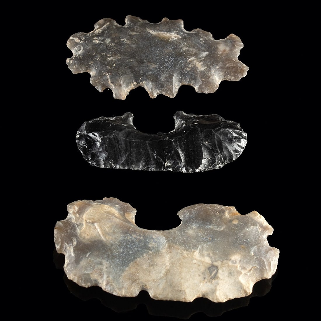 Three Maya Chert, Flint & Obsidian Eccentric Blades (1 of 2)