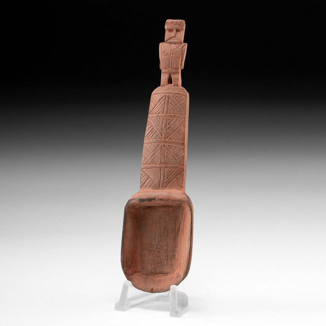 Inca Wood Spoon with Cinnabar Pigment and Incised Geometric Handle (1 of 3)