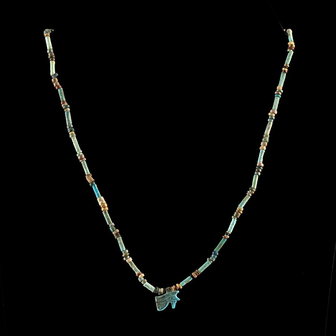 Egyptian Faience Bead Necklace - Wedjat Eye of Horus Amulet (1 of 2)