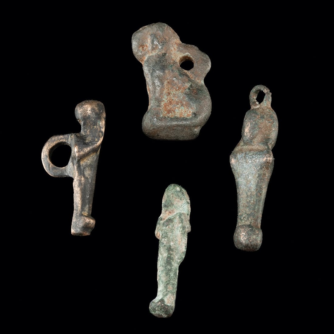 Romano-Egyptian Bronze Harpocrates and Sphinx Amulet Group, 4 Pendants (1 of 2)