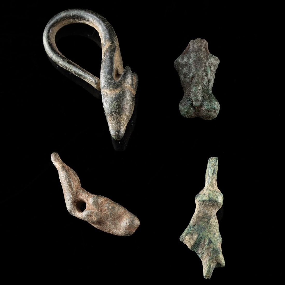 Four Roman & Egyptian Bronze & Faience Amulets (1 of 2)
