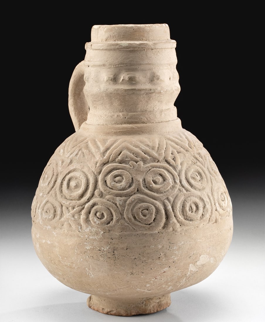 12th C. Ghurid Pottery Pitcher, Piriform w/ Concentric Circles (1 of 6)