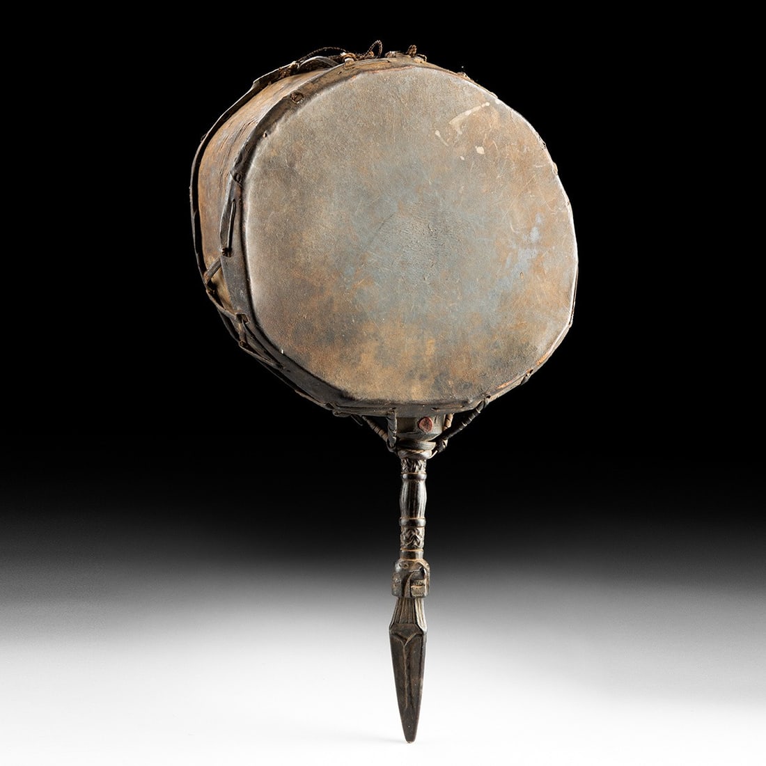 Nepalese Wood & Hide Dhyangro Shaman's Drum - Carved Kila Handle (1 of 4)