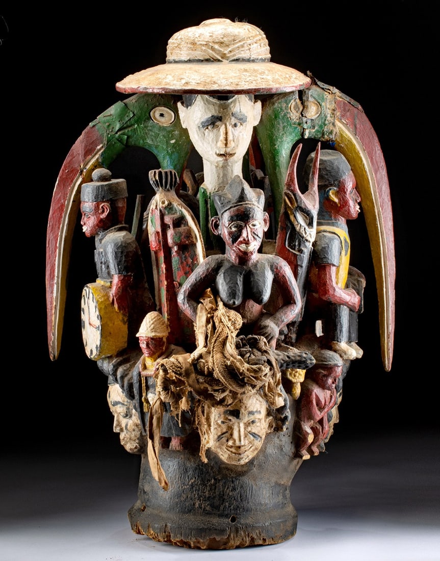 Igbo Colonial Headdress Mask, Hornbills and Colonist Figure, Nigeria (1 of 6)