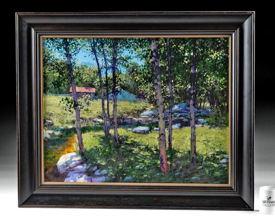 Michael Ome Untiedt Painting - "Red Barn with Creek" (1 of 3)