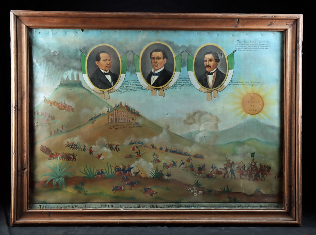 Batalla del Cinco de Mayo 1862, Mexican Folk Painting, ex-Holler & Saunders (1 of 6)