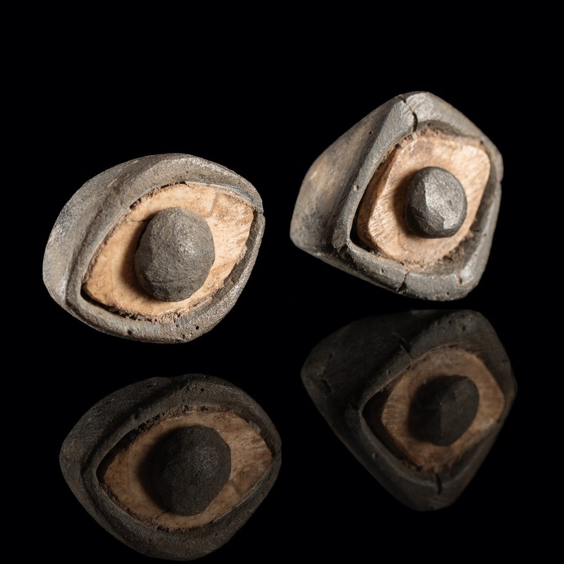 Egyptian Pair of Miniature Inlay Eyes with Bone Sclera, Late Dynastic to Ptolemaic (1 of 3)