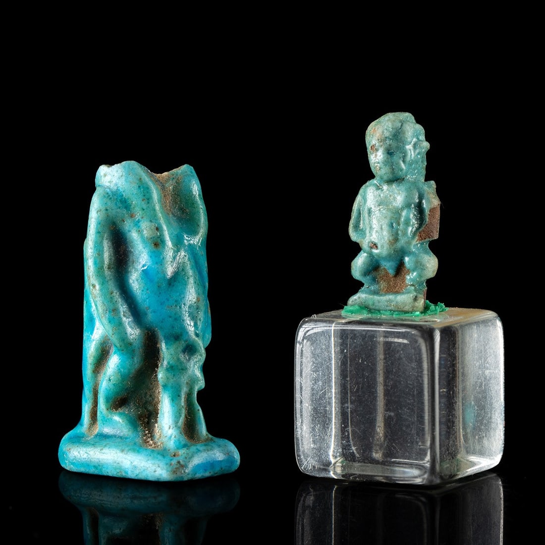 Two Egyptian Late Period Faience Amulets - Taweret & Pataikos (1 of 2)