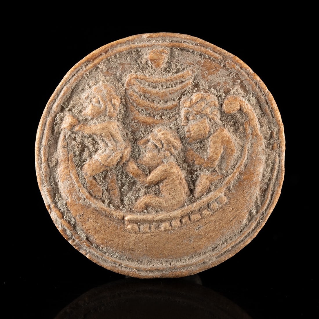 6th C. Egyptian Coptic Bone Disc with Nilotic Boating Scene (1 of 2)