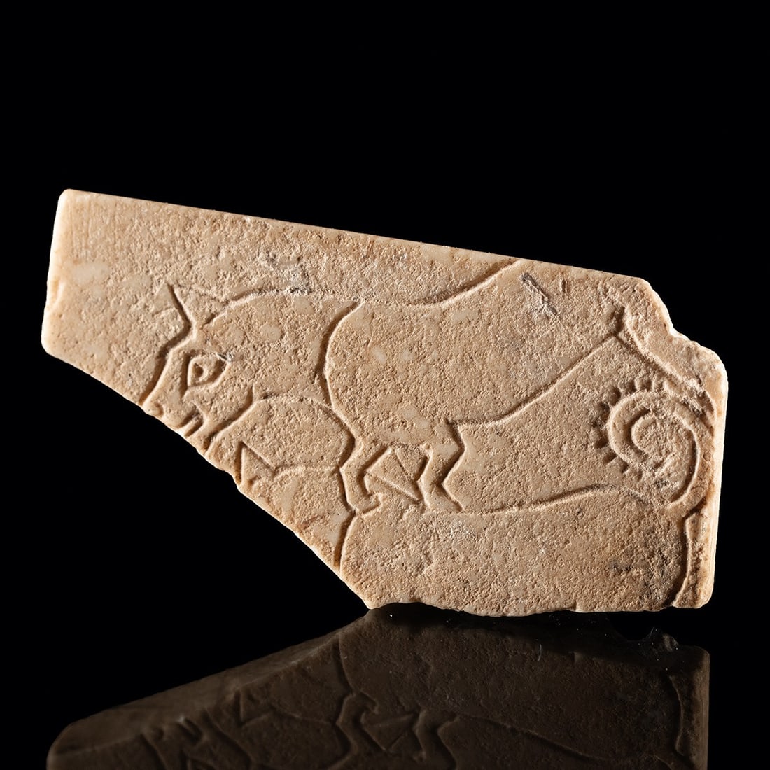 Sumerian Limestone Plaque Pendant w/ Incised Canines (1 of 2)
