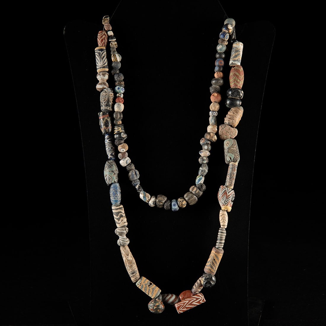 Two Ancient Near East Glass & Faience Bead Necklaces, 92 Beads (1 of 2)