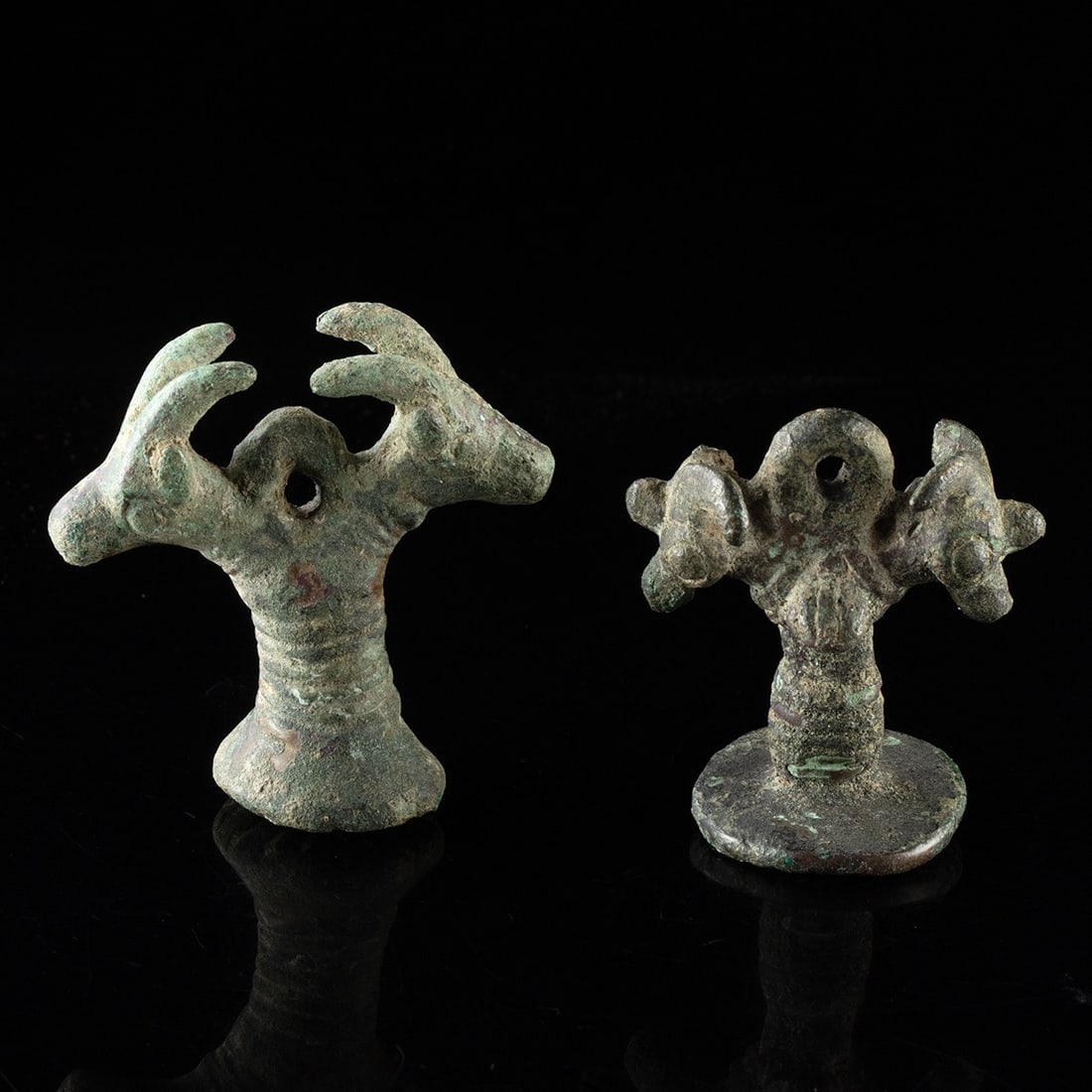 Two Luristan Stamp Seal Pendants w/ Ibex Head Handles (1 of 4)