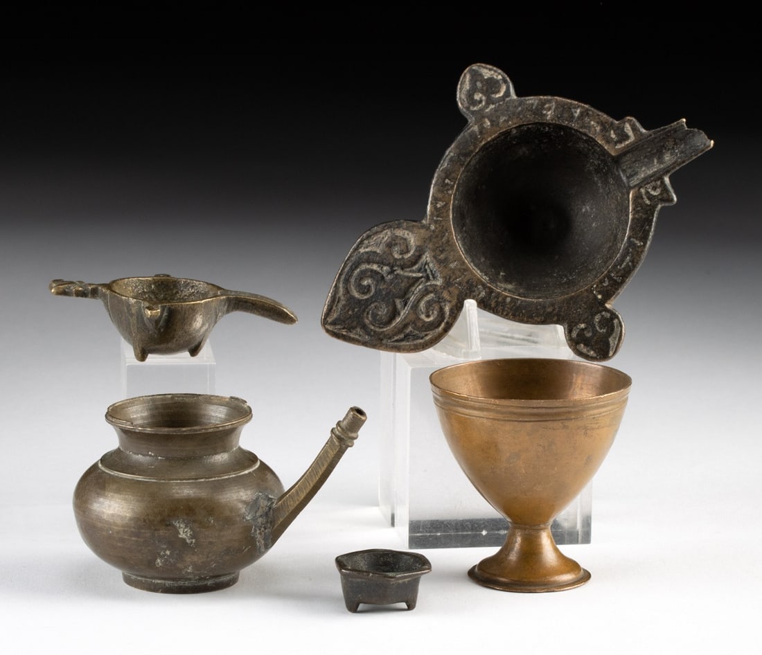 Five 11th to 19th C. Indian Bronze & Brass Ritual Vessels (1 of 2)