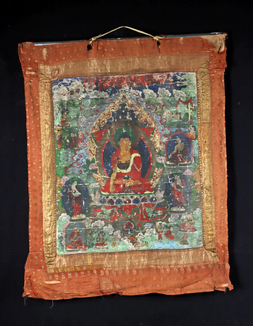18th C. Tibetan Thangka - Shakyamuni Buddha (1 of 3)
