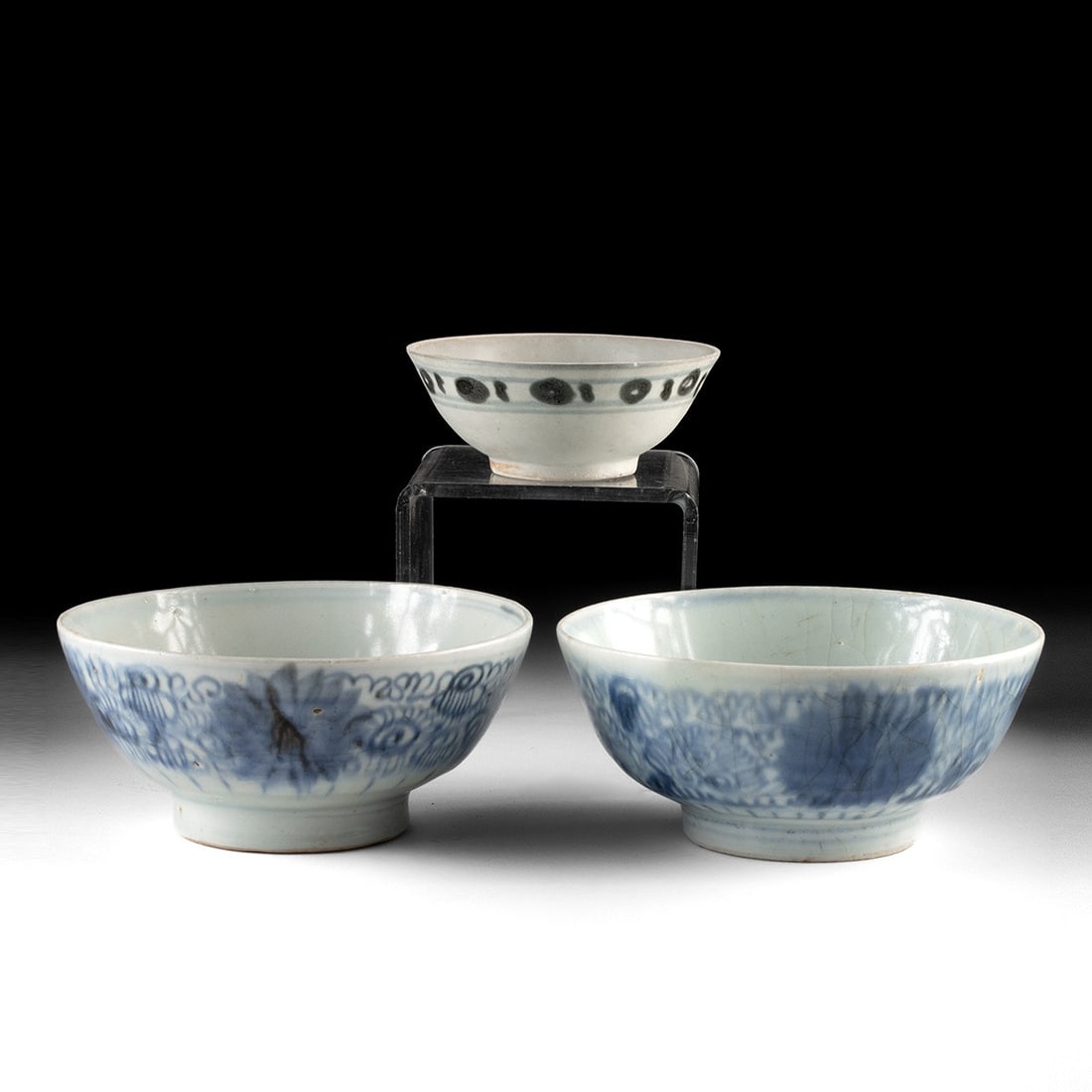 Three Ming Blue-and-White Bowls - Floral Scroll Motifs (1 of 5)