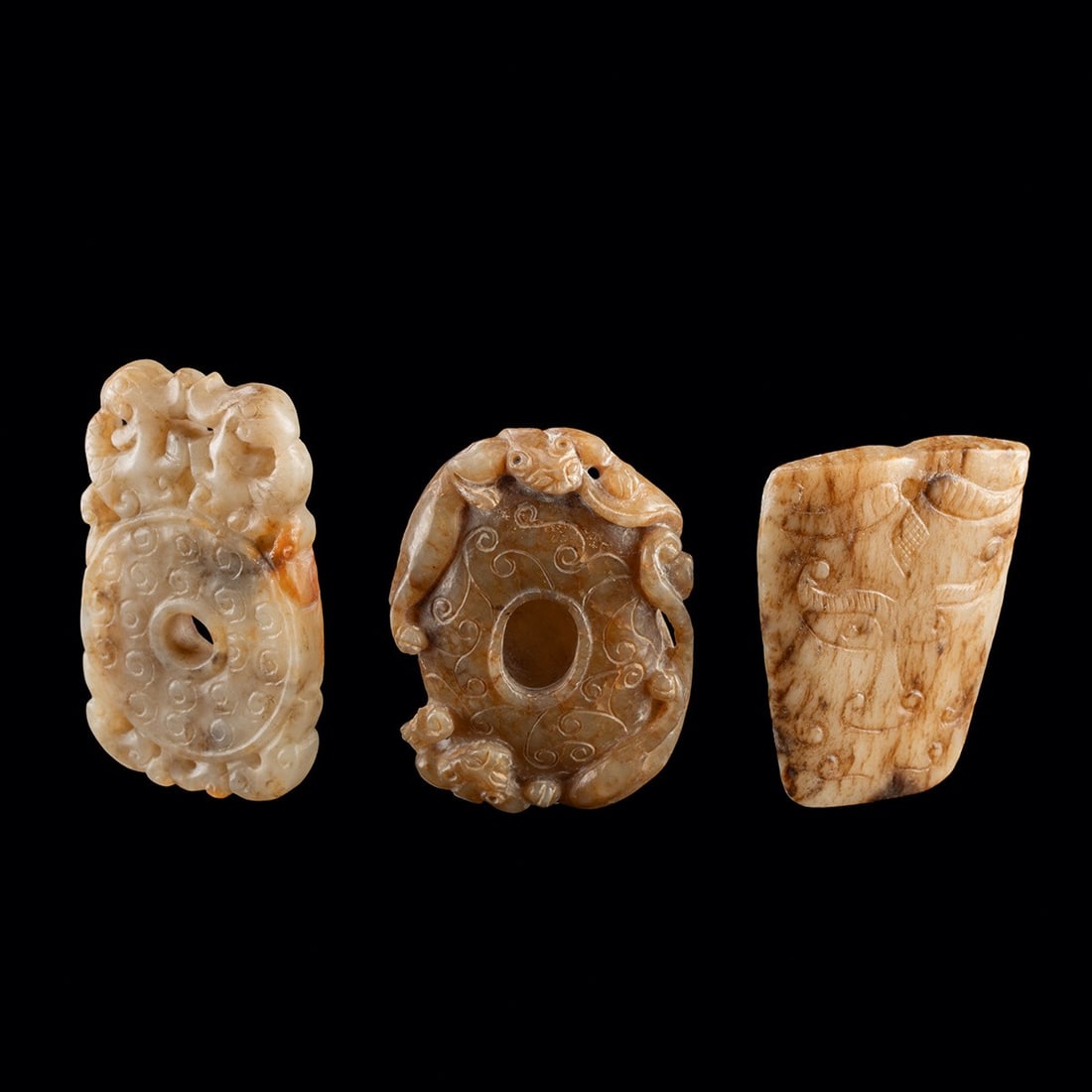 Three Qing Dynasty Jade Pendants | Dragon & Scroll (1 of 2)
