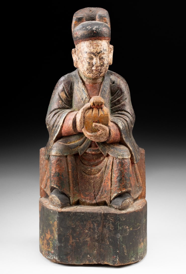 Qing Dynasty Polychrome Wooden Lohan Figure (1 of 4)