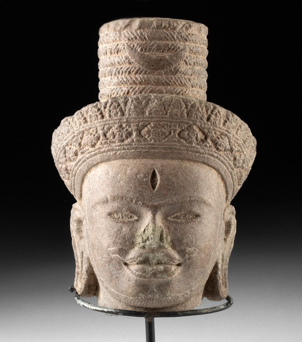 Khmer Angkor Red Sandstone Head of Shiva (1 of 4)