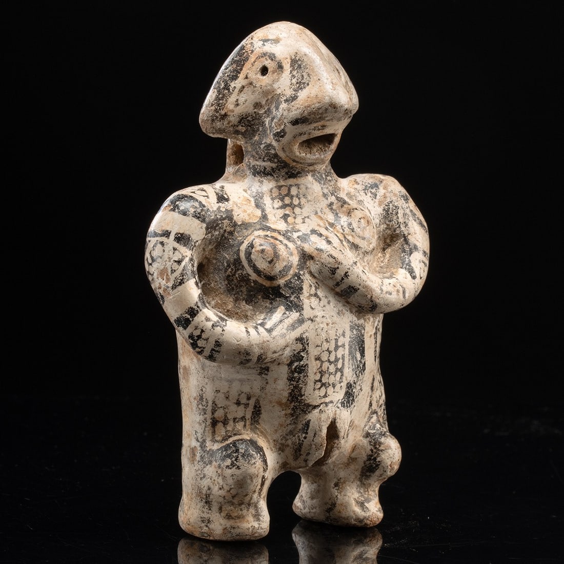 Nicoya Bichrome Ceramic Ocarina - Standing Female Figure Whistle (1 of 4)