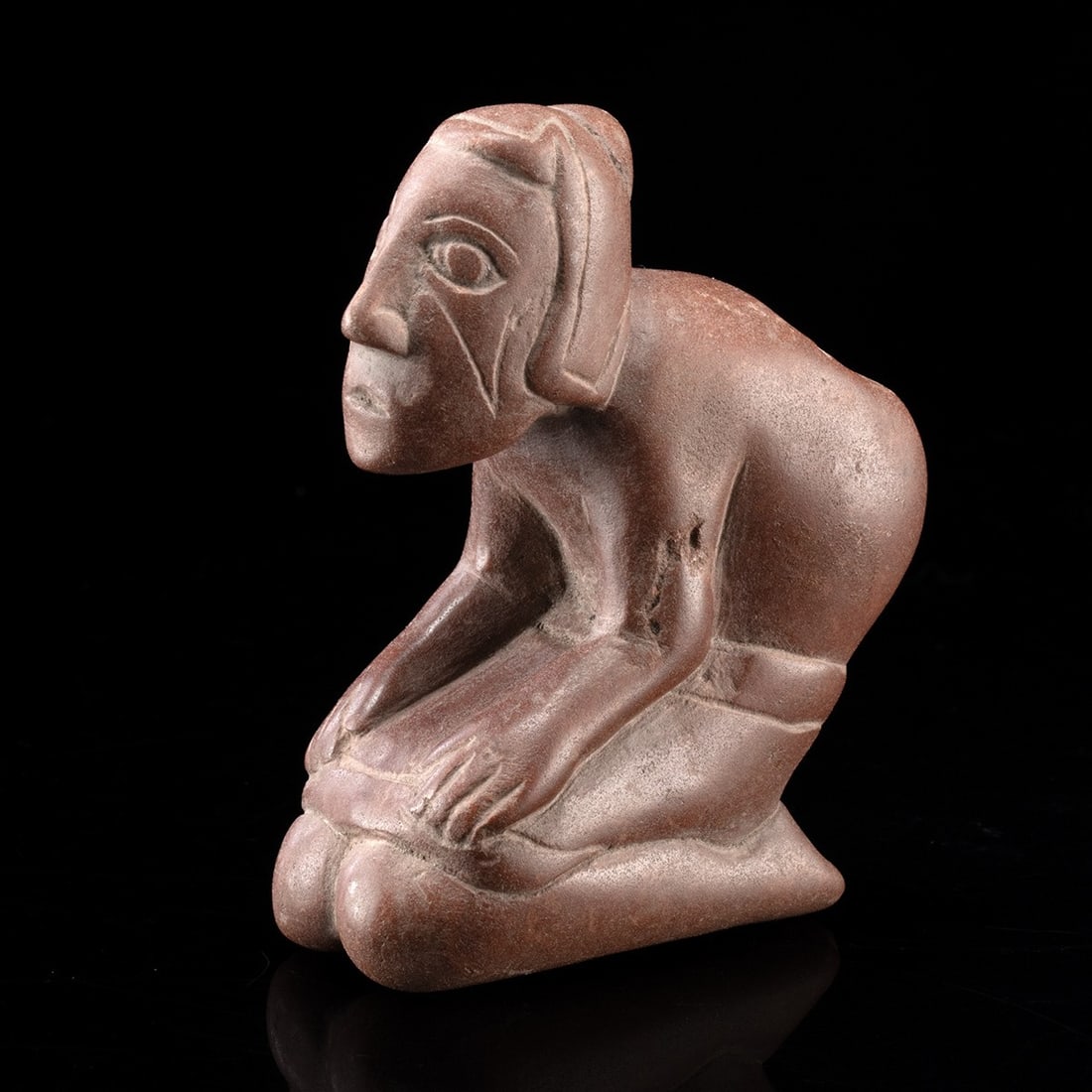 Mississippian Kneeling Hunchback Human Effigy Pipe w/ Weeping Eye Motif (1 of 3)