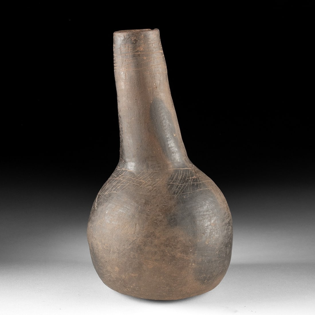 Caddo Incised Blackware Bottle (1 of 3)