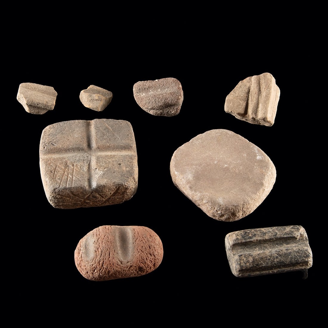 Eight Prehistoric Iroquois Stone Shaft Straighteners & Abraders (1 of 2)