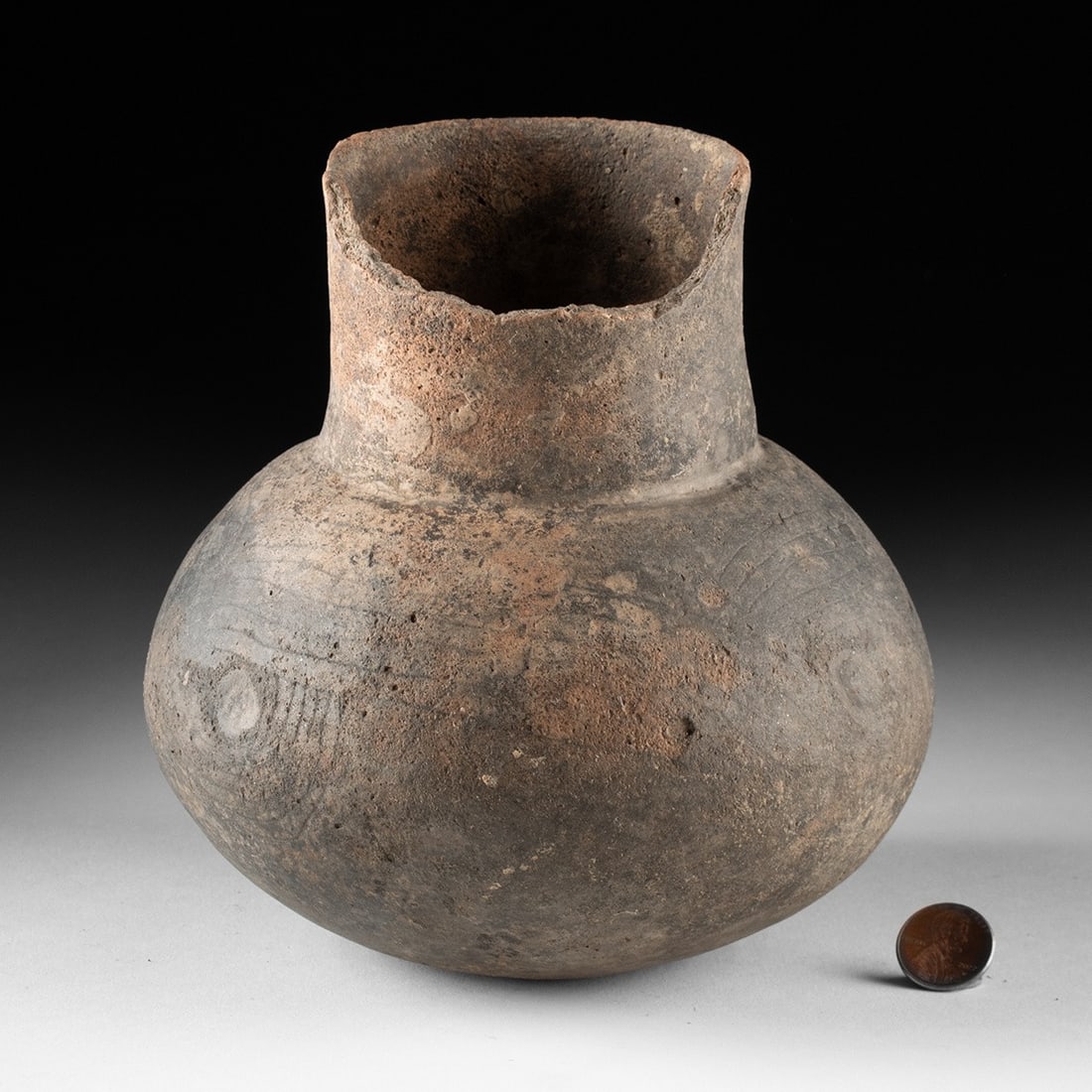 Mississippian Pottery Bottle w/ Grip Indentations (1 of 3)