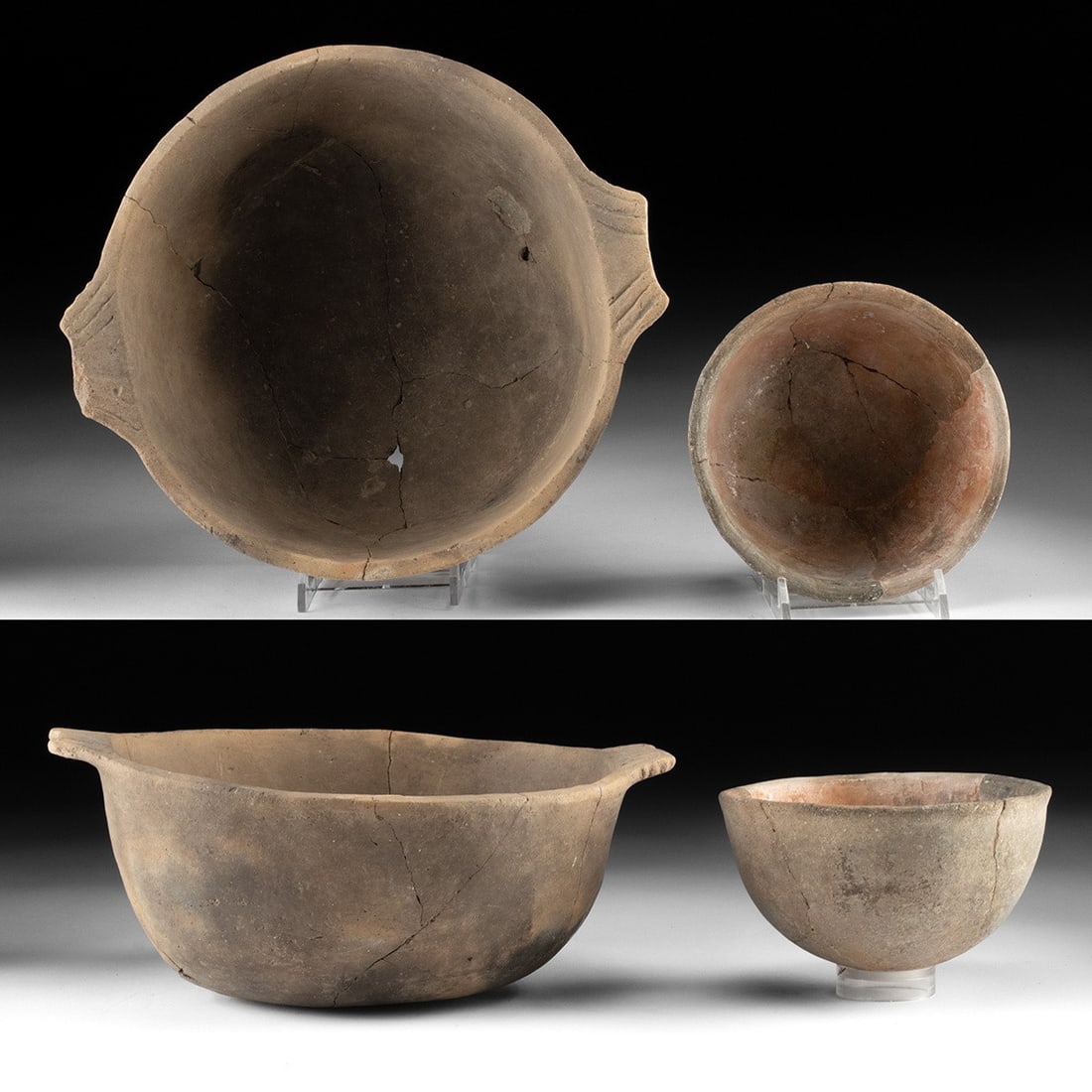 Pair of Native American Mississippian Plain Ware Pottery Bowls (1 of 4)