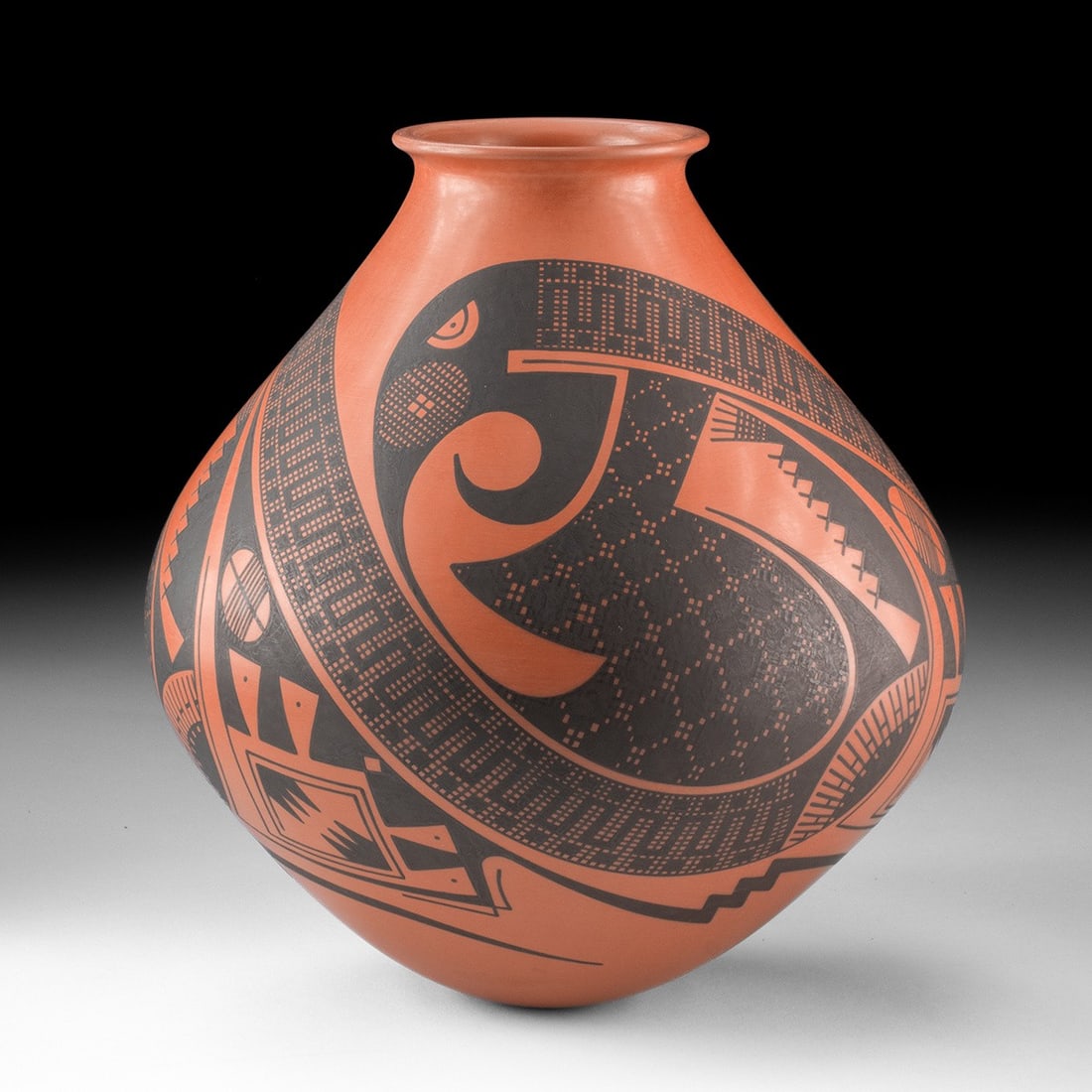 Mata Ortiz Black on Red Jar by Juan Quezada - Avian Motifs (1 of 5)
