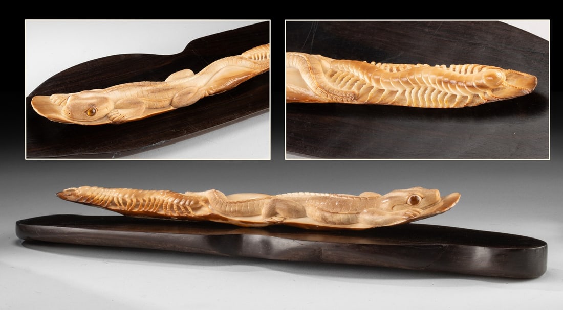 Walrus Ivory Sculpture of Gecko & Centipede (1 of 5)