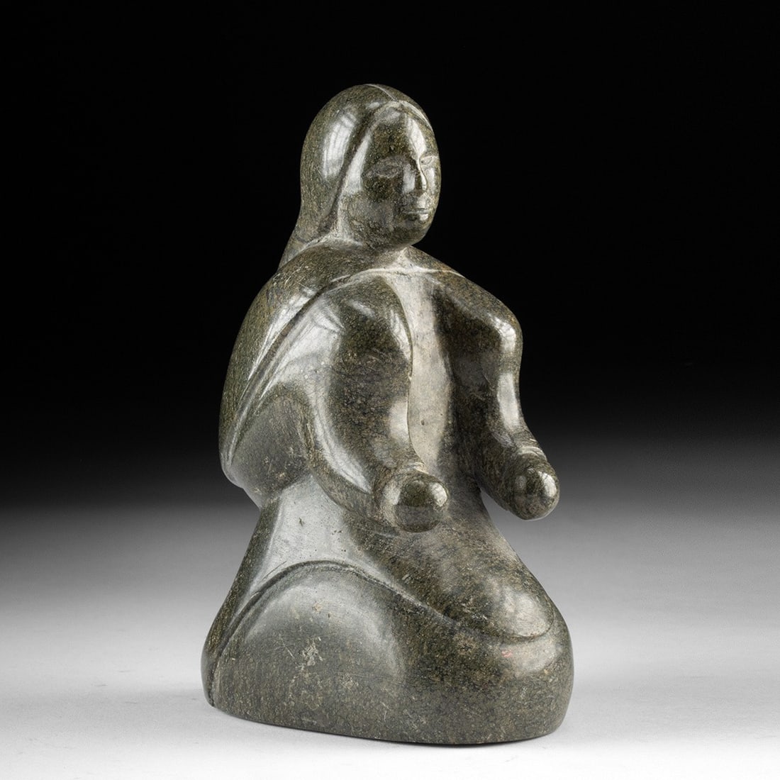 Inuit Soapstone Kneeling Female Figure by Panniark Siusangnark (1 of 4)