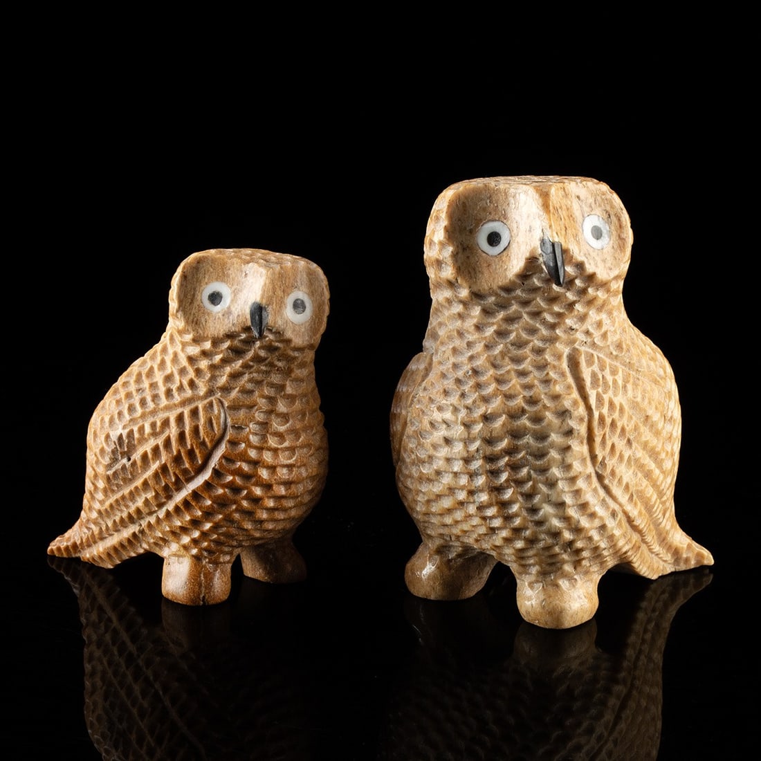 Two Native Yupik Whalebone Owl Carvings by Malcolm Oozevaseuk (1 of 5)