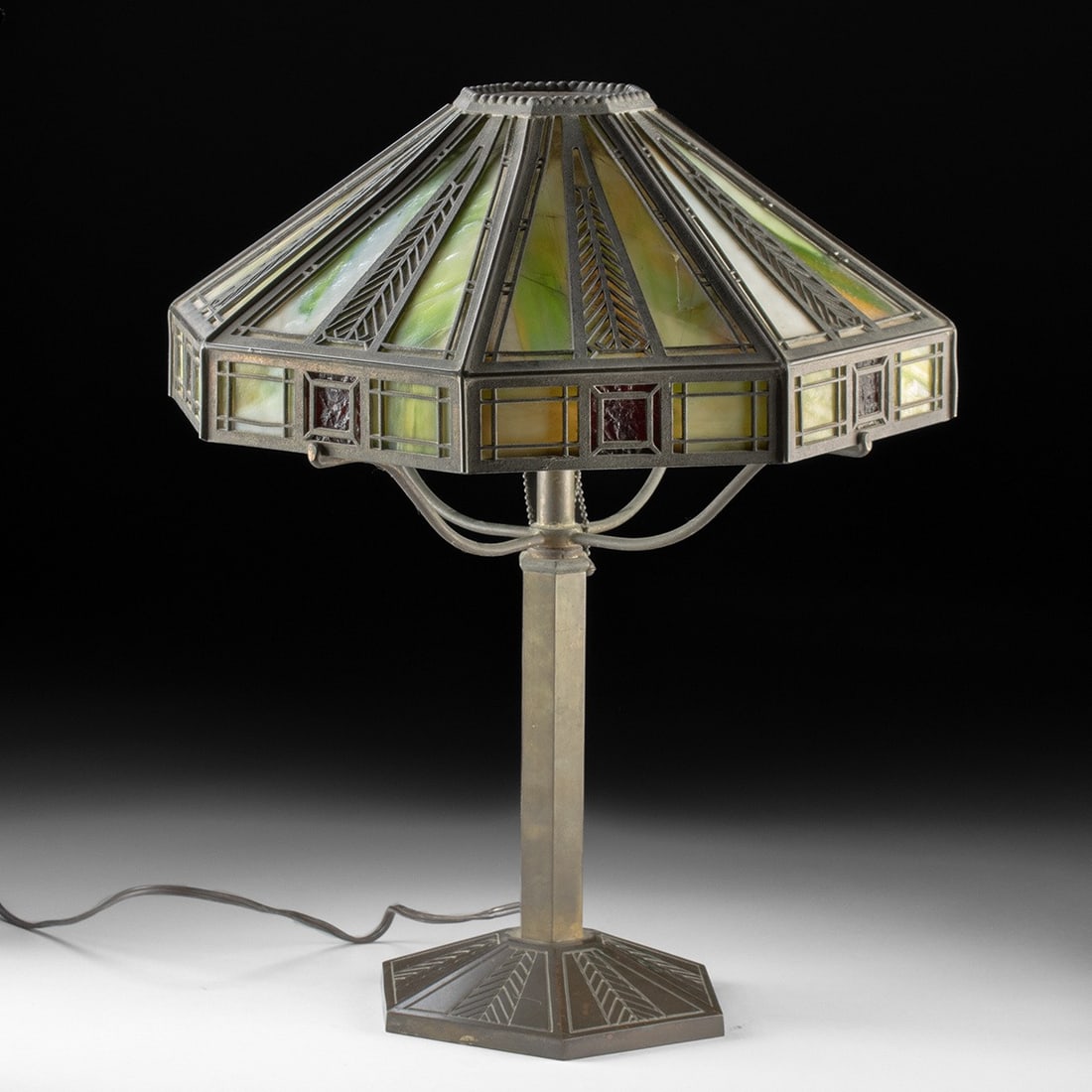 Antique Arts & Crafts Slag Glass Lamp - Bradley & Hubbard (1 of 2)