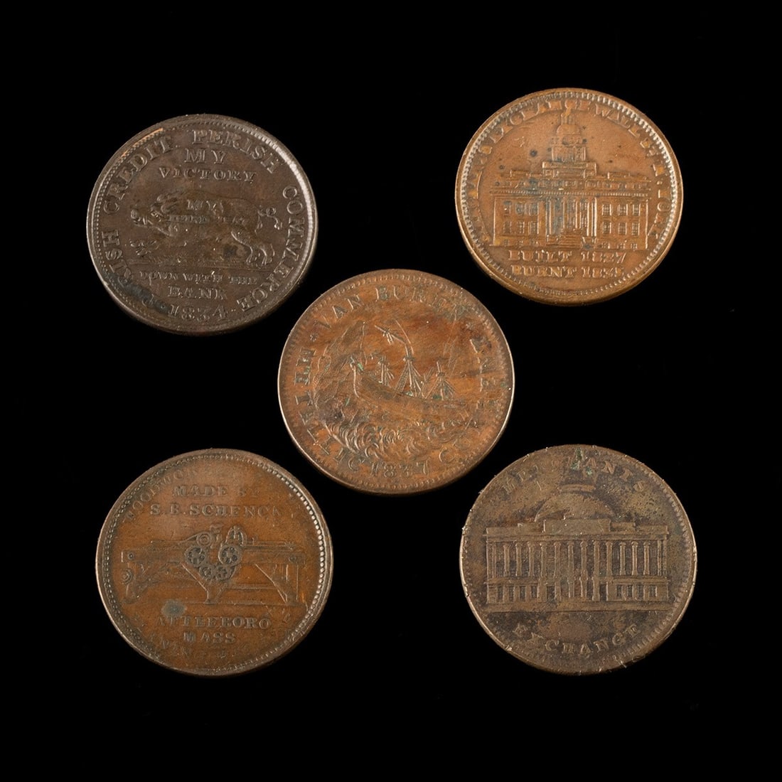 USA 1830s Hard Times Tokens, Copper Trade Coins (1 of 2)