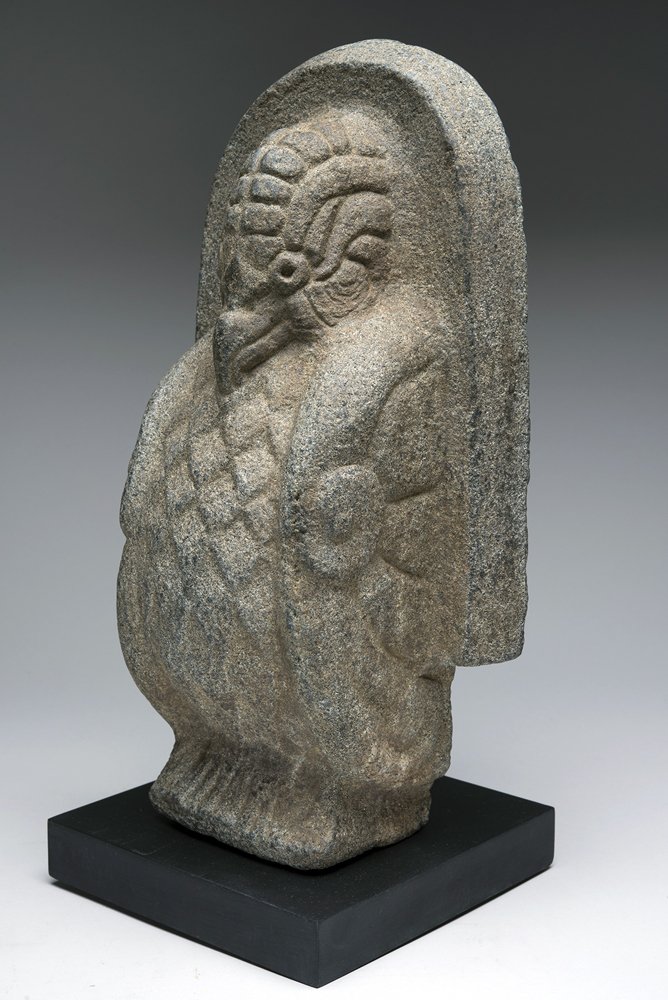 Vera Cruz Stone Bird Palma: Pre-Columbian, Mexico, Veracruz, ca. 550-950 CE. This palma assumes an avian form in exquisite detail. The palma, named for its palm frond shape, is a piece of protective gear that was worn during the