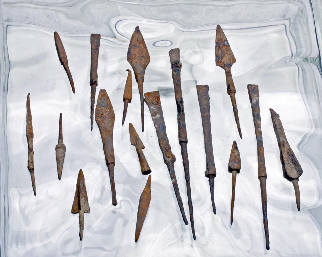 Lot of 17 Chinese Warring States Iron Arrowheads: China, Warring States period, ca. 475 - 220 BCE. 17 iron points of differing size and shape. Most with tangs still present. 2" - 7" long. Provenance: Ex-Private California Collection. All items in thi