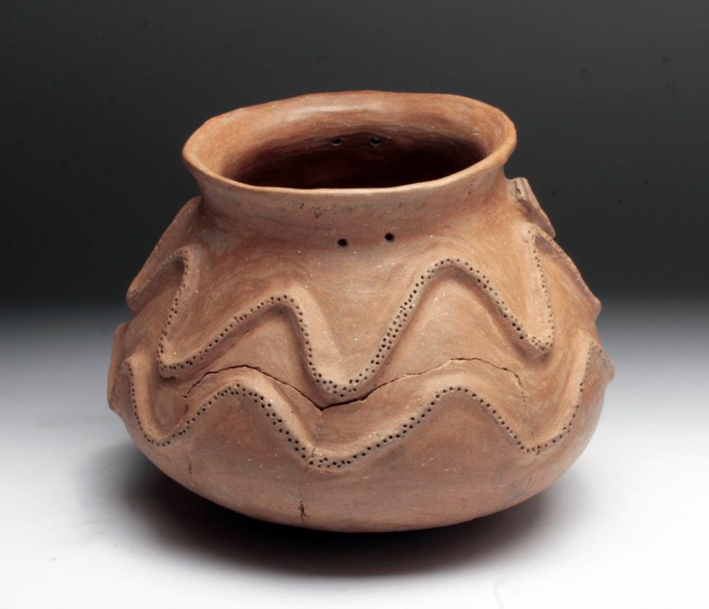 Costa Rican Olla, Rattlesnake Design: Pre-Columbian, Costa Rica, Guanacaste, Nicoya Region, ca. 200 to 600 CE. This piece represents the creativity of the ancient Central Americans quite well. The form is a handsome, hand built pear-shape