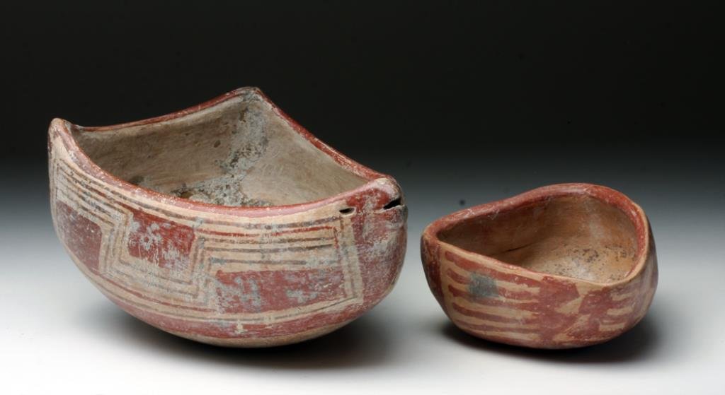 Chupicuaro Bird-Form and Heart-Shaped Vessels: Pre-Columbian, Western Mexico, Guanajuato River Valley, Chupicuaro culture, ca. 300 to 100 BCE. The vibrancy of the painted decorative programs on these vessels is remarkable when one ponders the fact