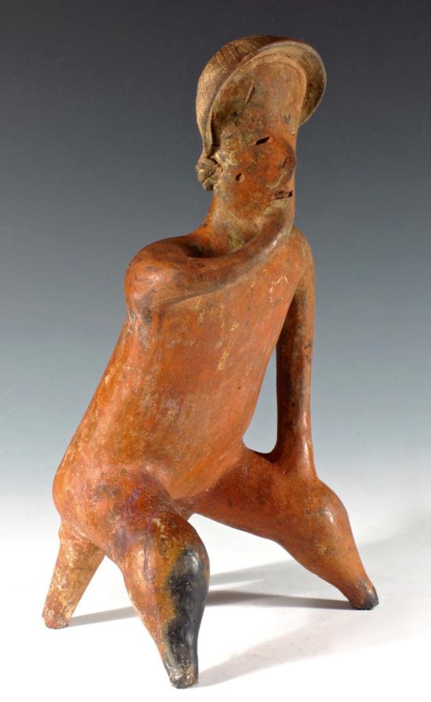 Pre-Columbian Nayarit Seated Figure, ex-Hollywood Actor: West Mexico, ca. 200 BCE to 300 CE. 14"H. Provenance: Ex-private collection of Gene and Faye Hackman Collection. All items in this auction are legal to buy/sell under U.S. statute covering cultural pa