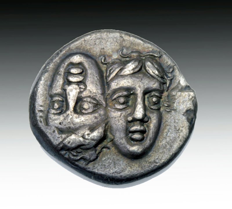 Silver Greek Istros Coin - Eagle and Dolphin: MOESIA, Istros. Circa 4th Century BC. AR Drachm (6.92 gm). Facing male heads, the right inverted Rev: Sea-eagle left, grasping dolphin with talons. SNG BMC Black Sea; Hunterian pg. 410, 2. Provenance: