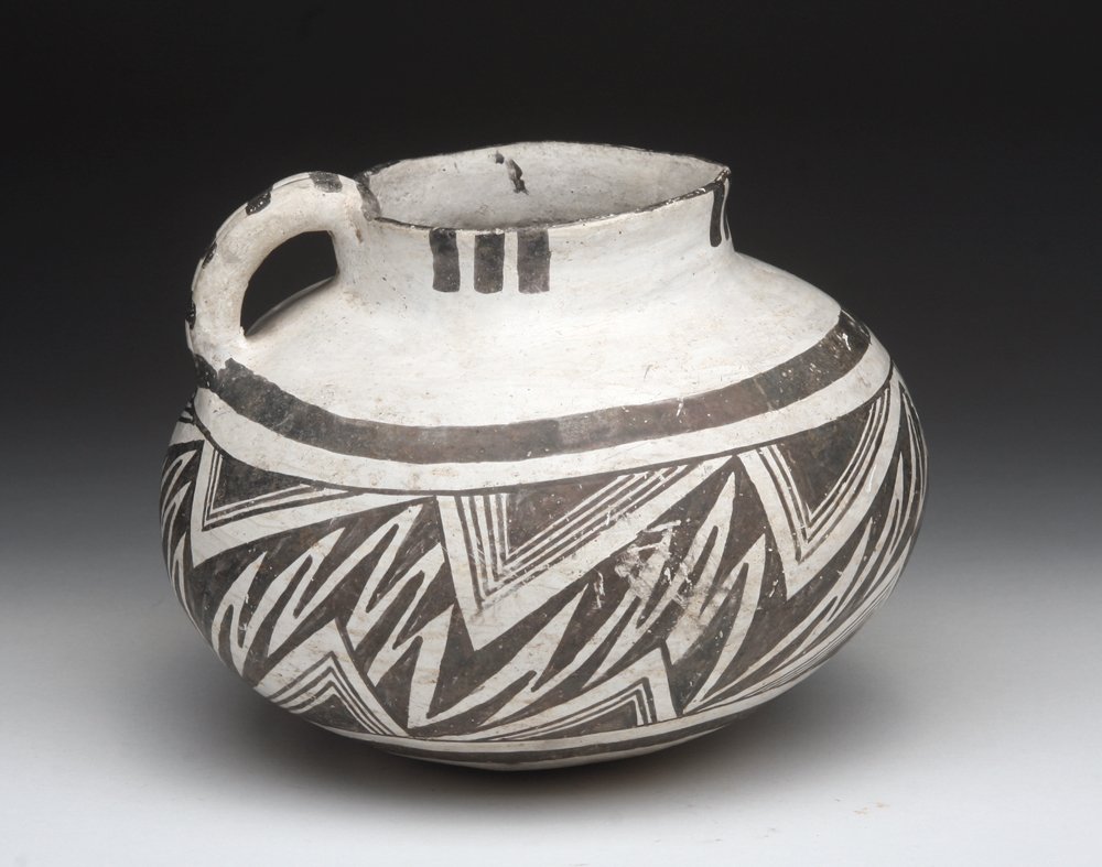 Mogollon / Anasazi Snowflake Black-on-White Pitcher: Native American, North America, southwestern corner of New Mexico extending along Mogollon Rim into east-central and southeast Arizona, southward to Chihuahua region of northern Mexico, ca 1100-1250 C