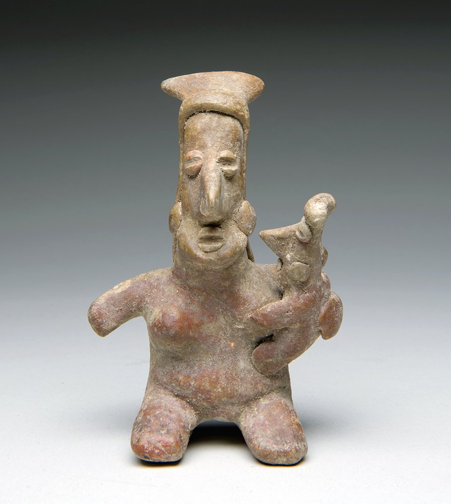 Pre-Columbian Colima Seated Female: Colima, West Mexico, Ca. 500 BCE â€“ 500 CE. Woman holding Child H4.5xW3. Provenance: Ex-private collection of Jules Berman (Kahlua Liquor) in the 1950s. All items legal to buy/sell under U.S. St