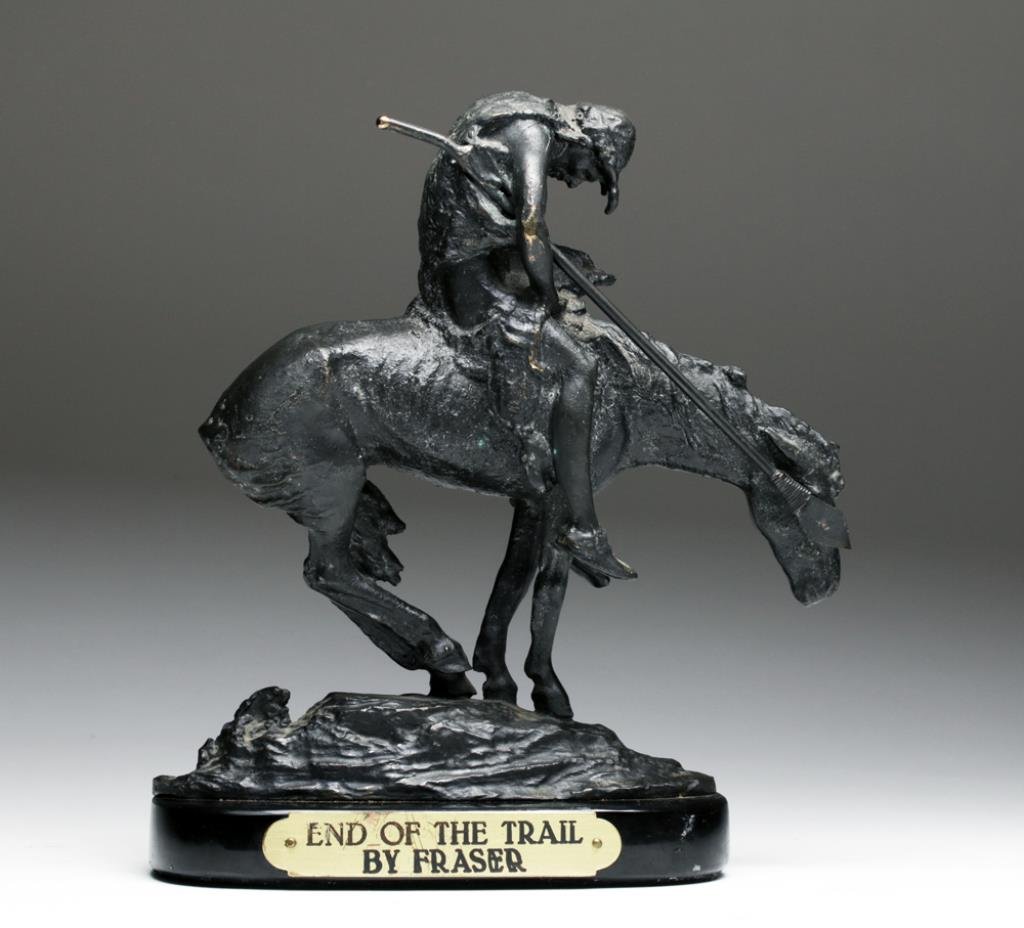 James Fraser 'End of The Trail' Bronze: James Earle Fraser, American, 1876-1953, End of the Trail, modeled 1894. Created after the artist, probably third quarter of the last century. One of the most widely recognized sculptures from the ol