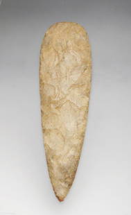 Prehistoric Indian Tennessee River Pre-Form Blade: Native American, Pope County, IL, ca. 5000 BCE - 2000 BCE. Just about perfect, authenticated and typed by Calvin Howard. He believed the stone to be Haney Chert and thought it to be a Cobb preform.