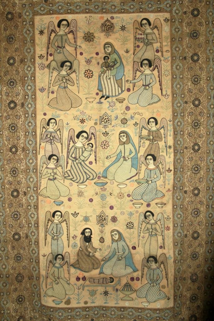 Late 18th C. Coptic Textile with Resht Embroidery: Middle East, Afghanistan, most likely Caspian Sea coast, Coptic, 18th/19th century or earlier. The Coptic Christian Church was founded in Egypt in AD 451 and is closely associated with Constantine's r
