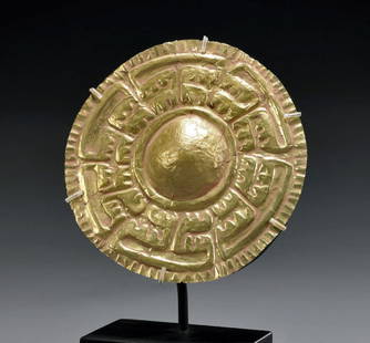 Chavin Gold Roundel - Rows of Camelids: Pre-Columbian, Peru, Chavin, ca. 1400 BCE - 400 BCE. The ChavÃ­n people showed advanced knowledge in metallurgy, soldering, and temperature control, using early techniques to develop refined gold