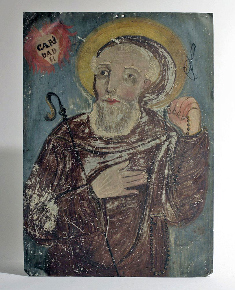 19th C. Mexican Retablo - St. Francis of Paola: Mexico, ca. 19th Century CE. An antique retablo depicting St. Francis of Paola. Icons like these were placed above household altars to venerate the saints (retablo literally means "behind the altar").
