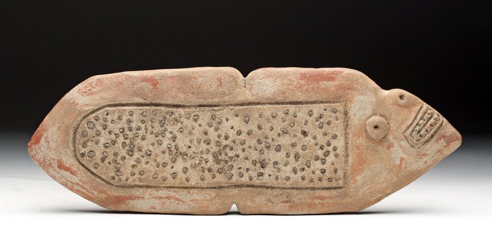 La Tolita Pottery Fish Grater: Pre-Columbia, Colombia, La Tolita, Tumaco, ca. 500 BCE to 500 CE. Effigy graters (rollador) were utilized in the Tumaco region of what is now Colombia, by the Tolita culture, from approximately 500BC
