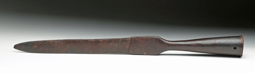 Civil War Iron Pike - Confederate: United States, Confederate States of America, ca. 1860 to 1865 CE. Fine iron pike or spear head with flat blade welded into hammered sleeve, hollow socket to accommodate long wooden pole. Interestingl