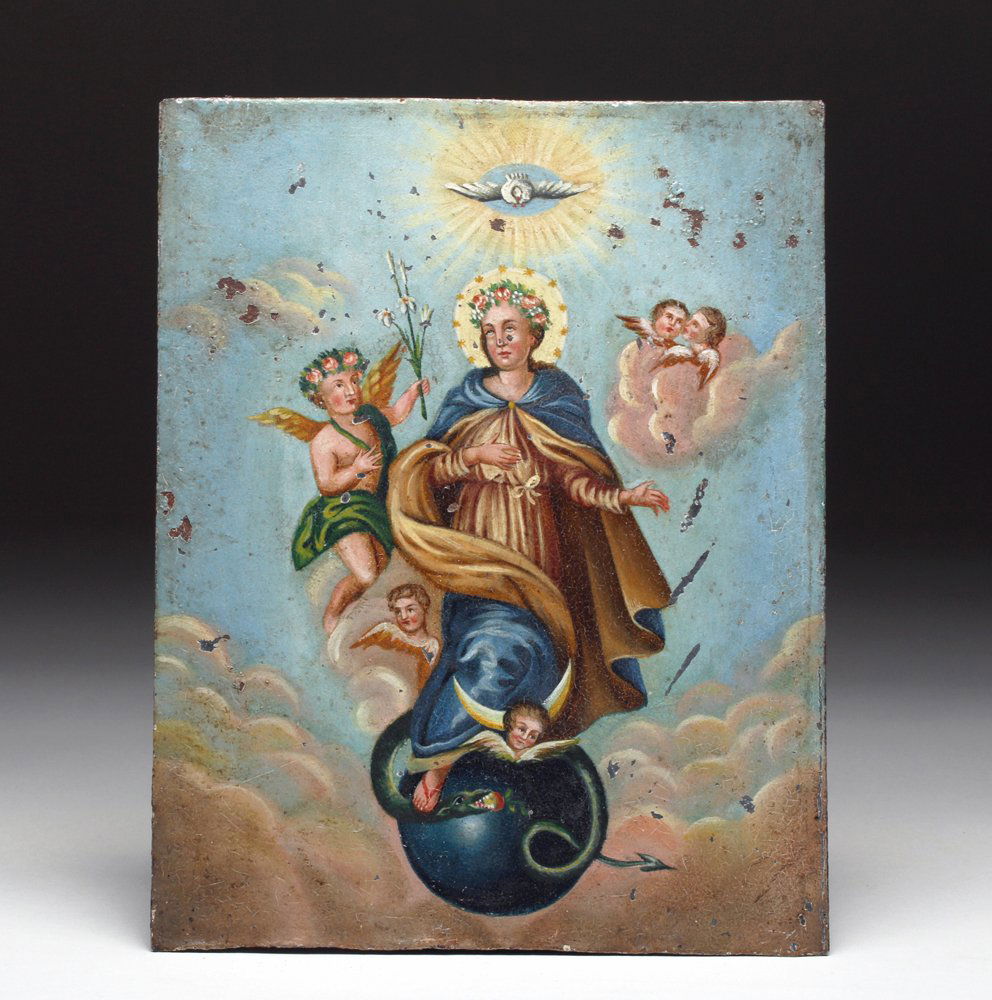 Antique Mexican Tin Retablo - La Inmaculada (1 of 4)